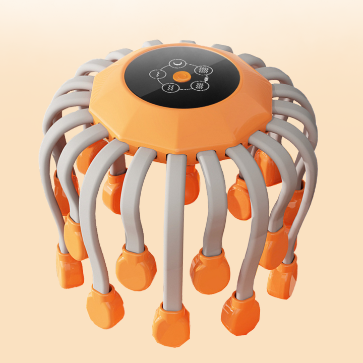 Orange and gray massage tool on a beige background