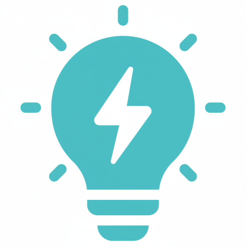 Red light bulb icon with a white lightning bolt inside on a white background